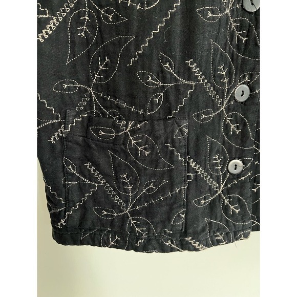 Vintage Linen Quilted & Embroidered Jacket Black Size Small - Picture 6 of 6